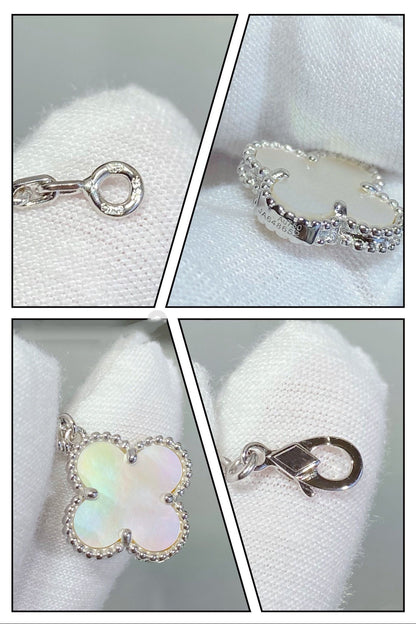 [Leaves]CLOVER 5 MOTIF WHITE MOP SILVER BRACELET