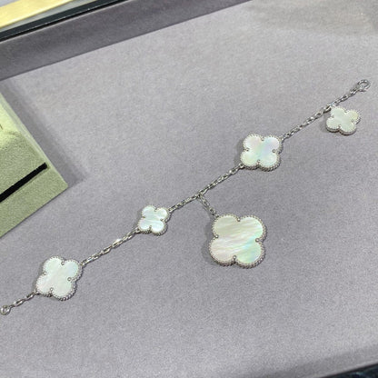 [Leaves]CLOVER 5 MOTIF WHITE MOP SILVER BRACELET