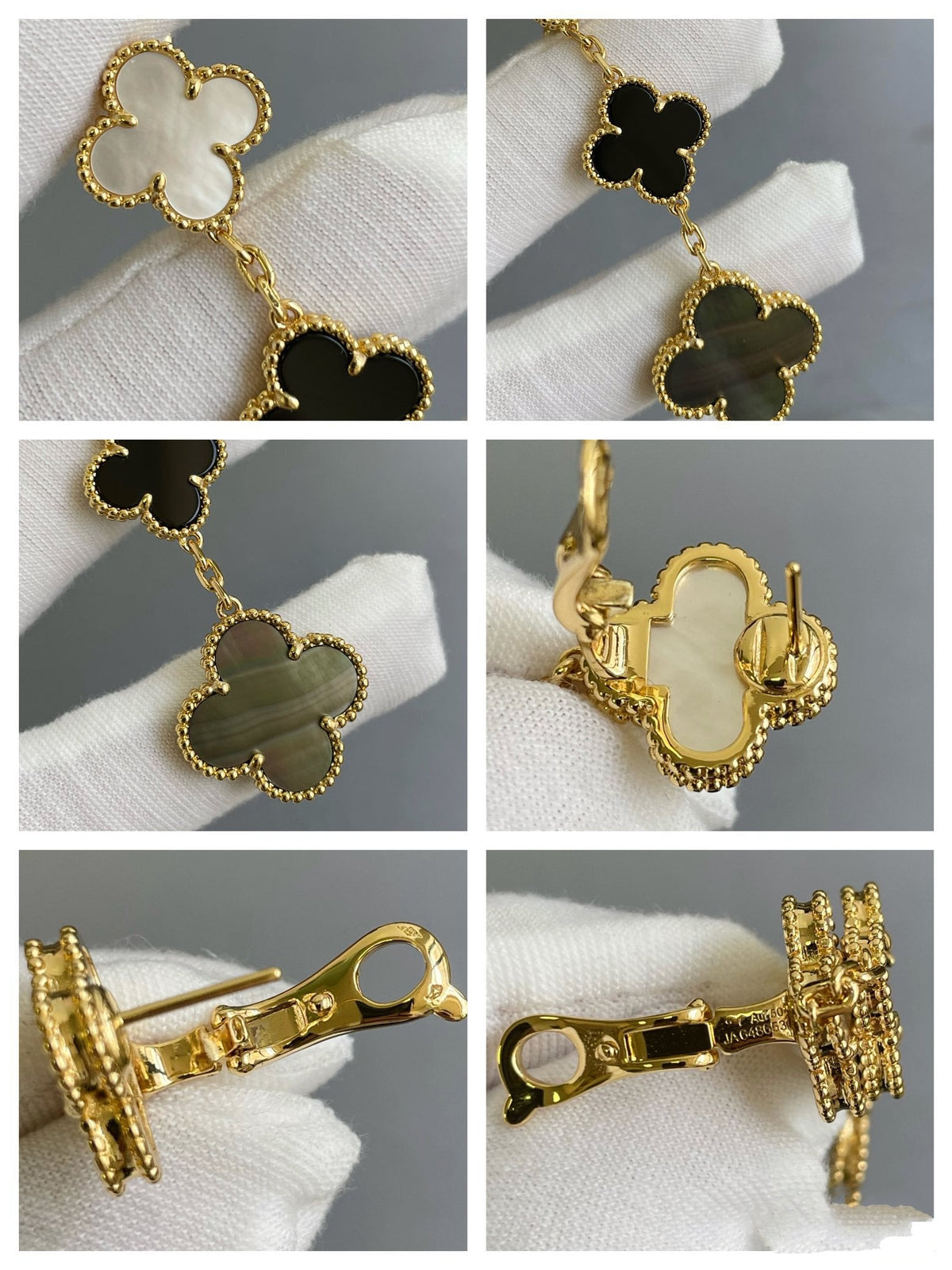 [Leaves]CLOVER 3 MOTIF MOP ONYX DARK MOP PINK GOLD EARRINGS