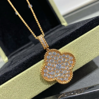 [Leaves]CLOVER 25MM LARGE PEDANT DIAMOND PAVED LONG NECKLACE