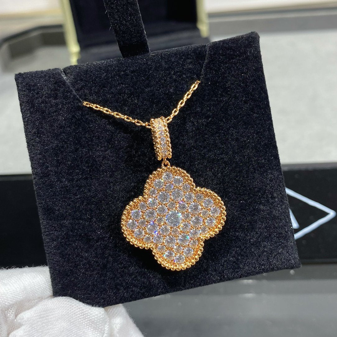 [Leaves]CLOVER 25MM LARGE PEDANT DIAMOND PAVED LONG NECKLACE