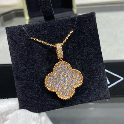 [Leaves]CLOVER 25MM LARGE PEDANT DIAMOND PAVED LONG NECKLACE