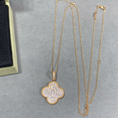 [Leaves]CLOVER 25MM LARGE PEDANT DIAMOND PAVED LONG NECKLACE
