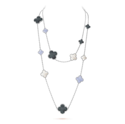 [Leaves]CLOVER 16 MOTIF CHALCEDONY MOP SILVER NECKLACE