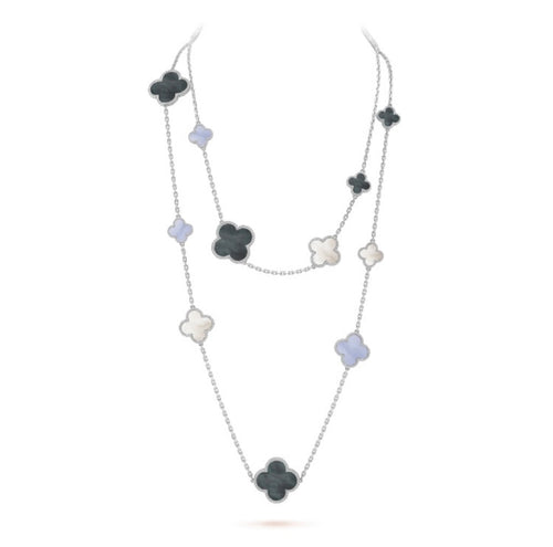 [Leaves]CLOVER 16 MOTIF CHALCEDONY MOP SILVER NECKLACE