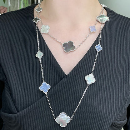 [Leaves]CLOVER 16 MOTIF CHALCEDONY MOP SILVER NECKLACE