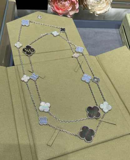 [Leaves]CLOVER 16 MOTIF CHALCEDONY MOP SILVER NECKLACE