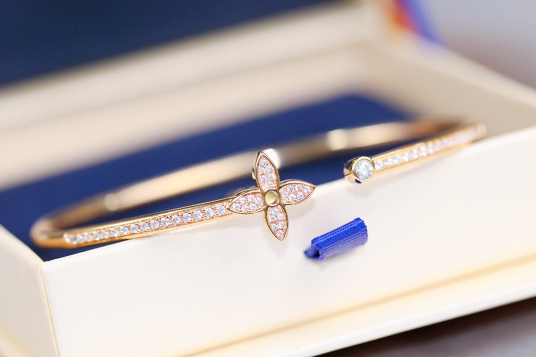 [Leaves]IDYLLE ROSE GOLD OPEN BRACELET DIAMOND PAVED