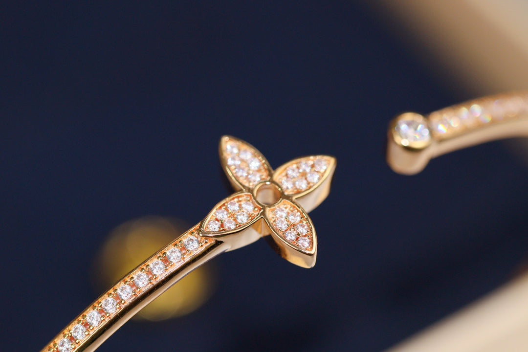 [Leaves]IDYLLE ROSE GOLD OPEN BRACELET DIAMOND PAVED