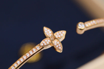 [Leaves]IDYLLE ROSE GOLD OPEN BRACELET DIAMOND PAVED