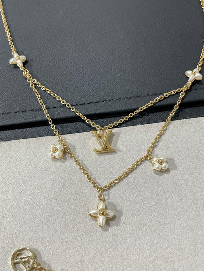 [Leaves]FLOWERGRAM GOLD MOP DOUBLE ROW NECKLACE