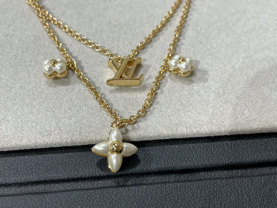 [Leaves]FLOWERGRAM GOLD MOP DOUBLE ROW NECKLACE
