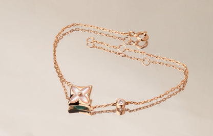 [Leaves]STAR PINK MOP 1 DIAMOND ROSE GOLD NECKLACE