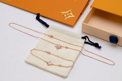 [Leaves]STAR PINK MOP 1 DIAMOND ROSE GOLD NECKLACE