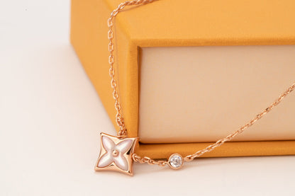 [Leaves]STAR PINK MOP 1 DIAMOND ROSE GOLD NECKLACE