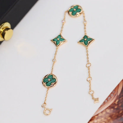 [Leaves]STAR AND SUN 4 MOTIF ROSE GOLD MALACHITE BRACELET