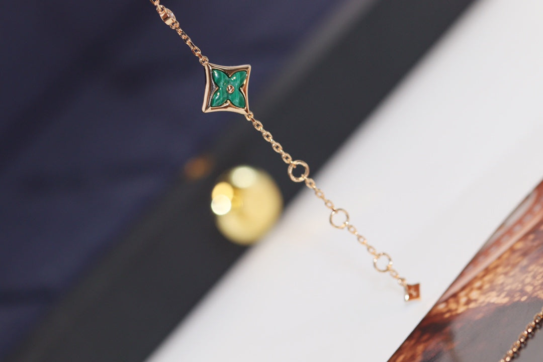 [Leaves]STAR AND SUN 4 MOTIF ROSE GOLD MALACHITE BRACELET