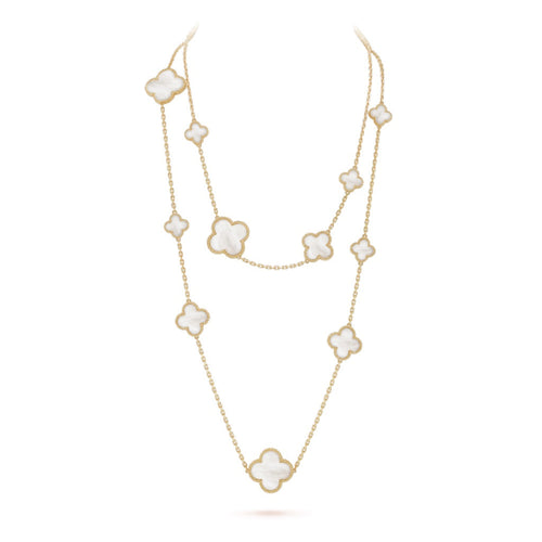 [Leaves]CLOVER 16 MOTIF WHITE MOP GOLD NECKLACE