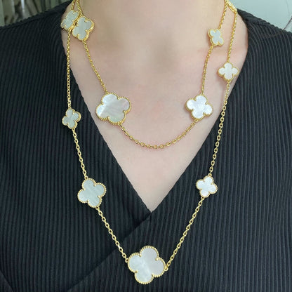 [Leaves]CLOVER 16 MOTIF WHITE MOP GOLD NECKLACE