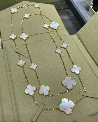 [Leaves]CLOVER 16 MOTIF WHITE MOP GOLD NECKLACE
