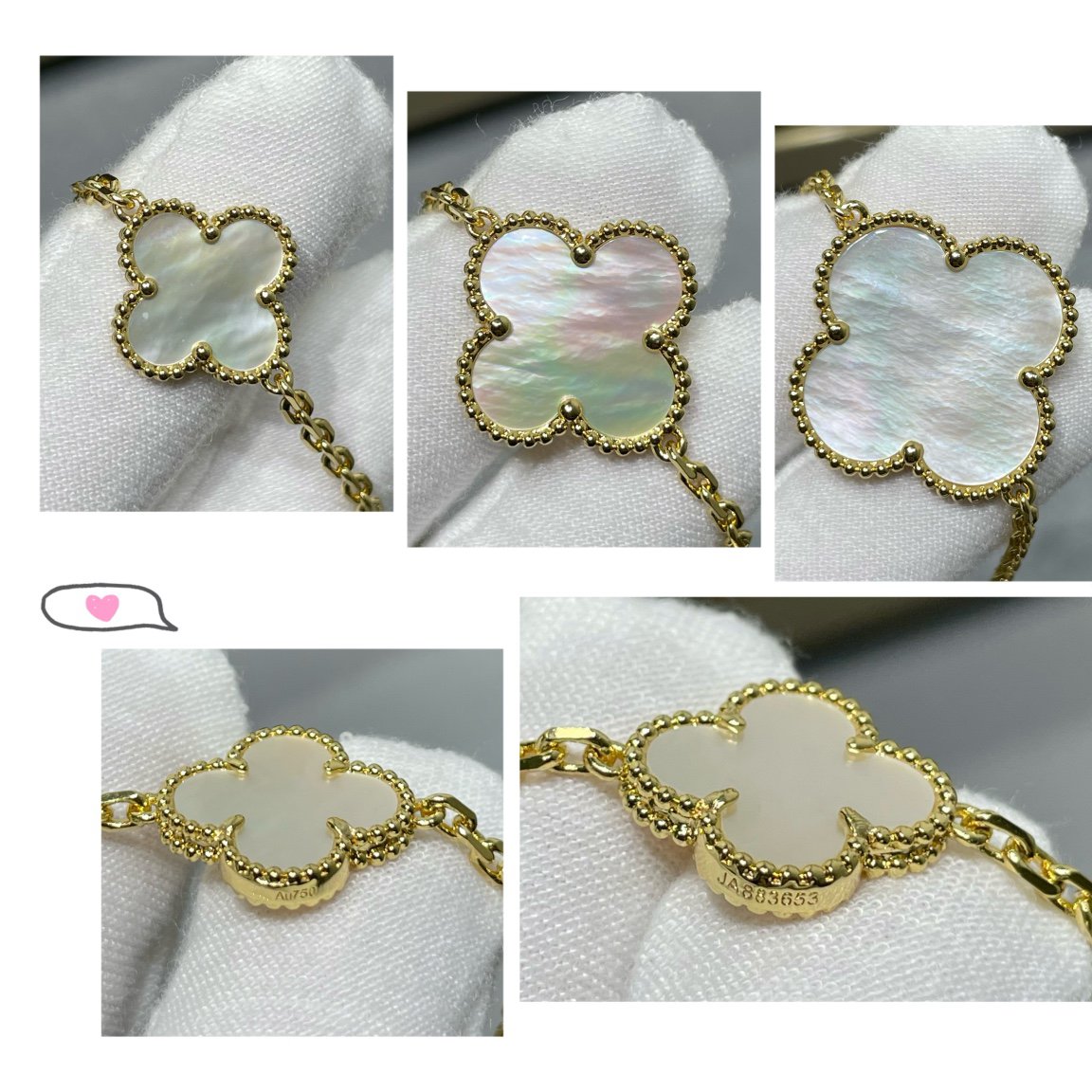 [Leaves]CLOVER 16 MOTIF WHITE MOP GOLD NECKLACE