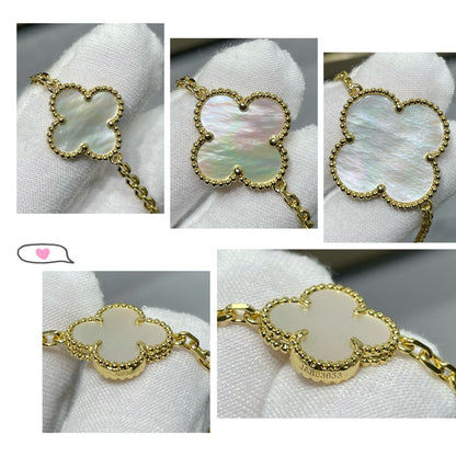 [Leaves]CLOVER 16 MOTIF WHITE MOP GOLD NECKLACE
