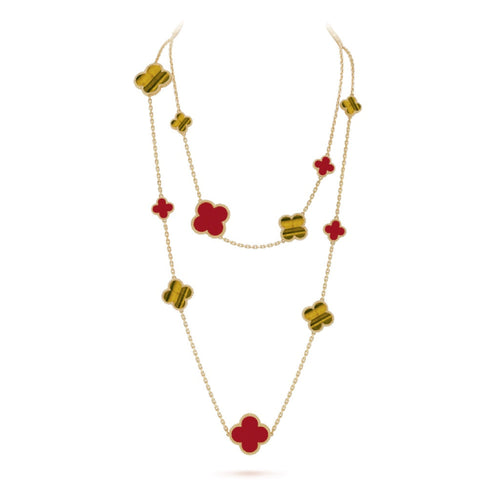 [Leaves]CLOVER 16 MOTIF CARNELIAN TIGER EYE ROSE GOLD NECKLACE
