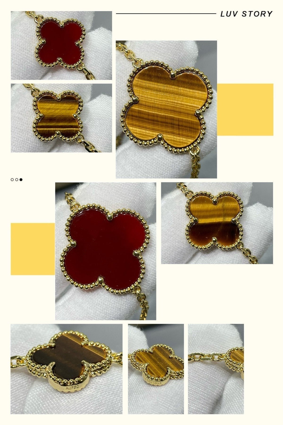 [Leaves]CLOVER 16 MOTIF CARNELIAN TIGER EYE ROSE GOLD NECKLACE