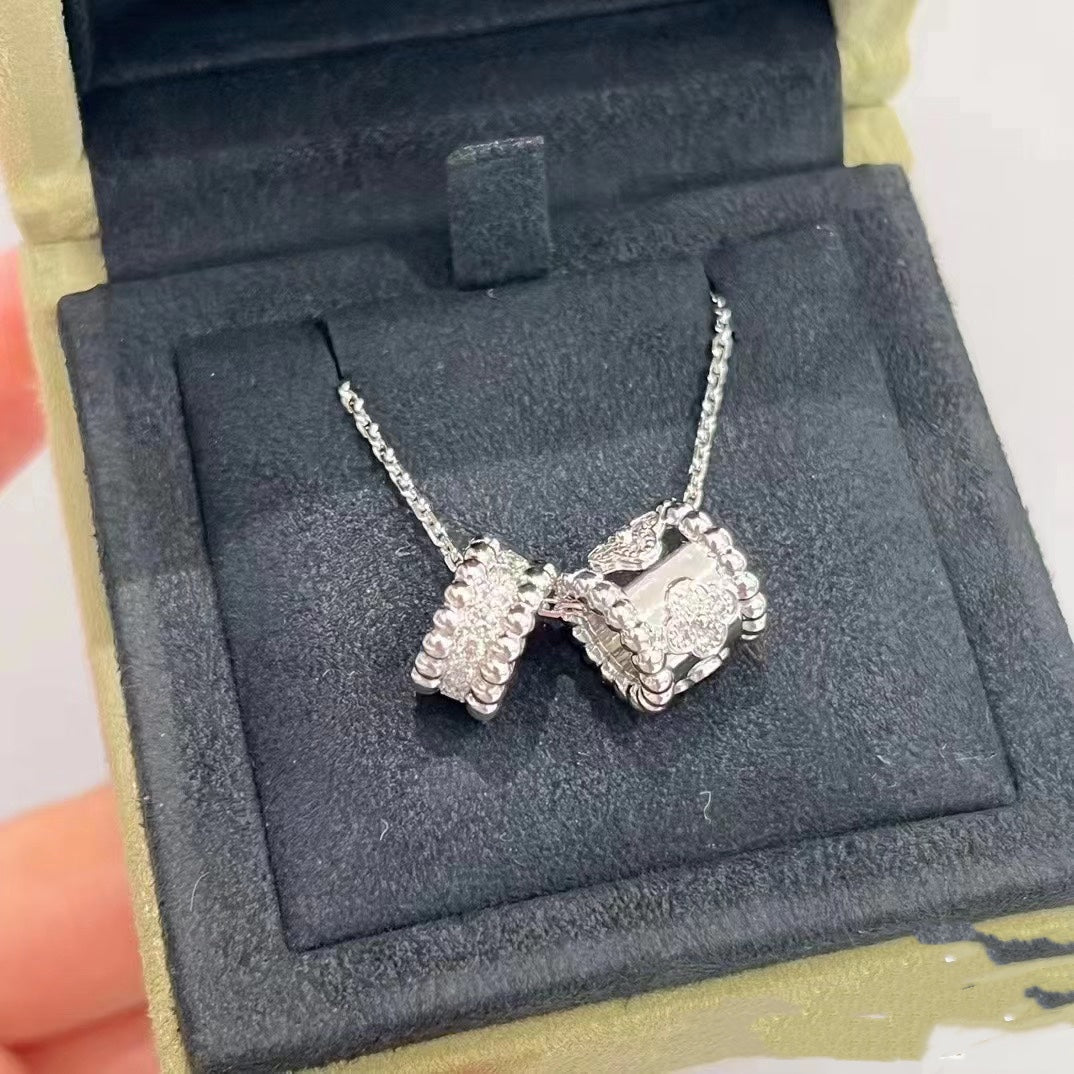 [Leaves]PERLEE DOUBLE PENDANT SILVER DIAMOND NECKLACE