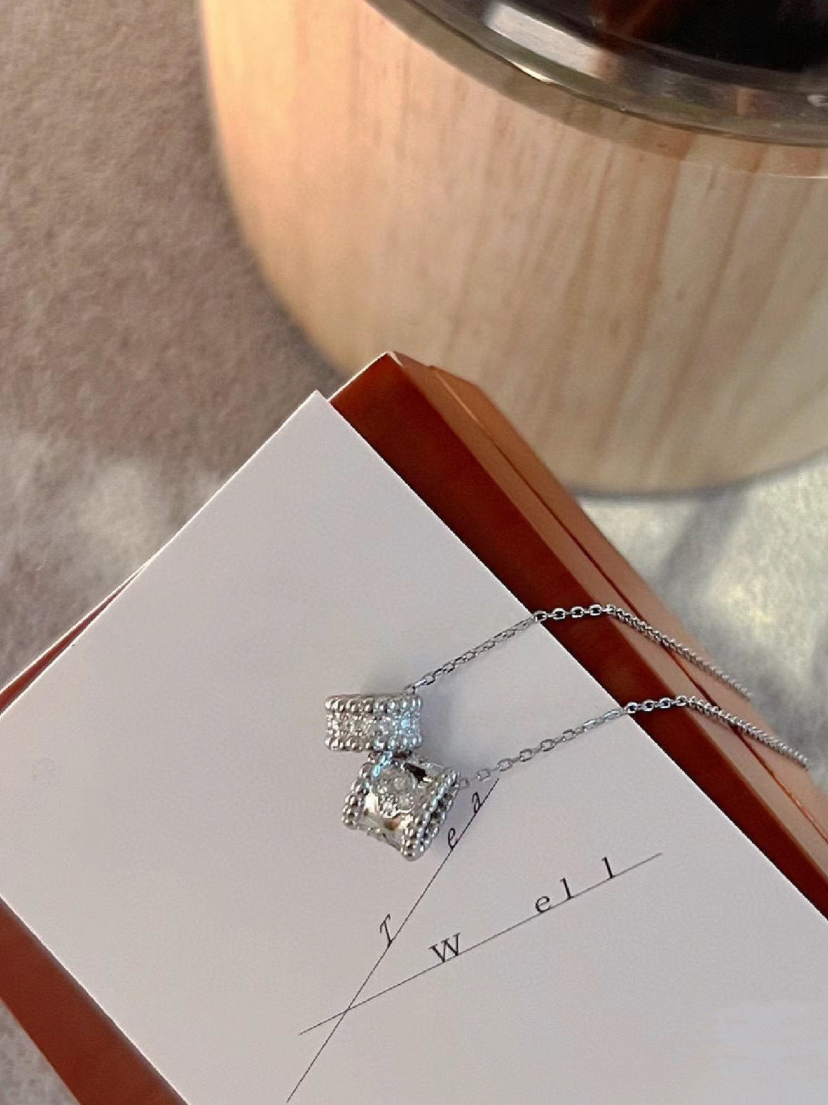 [Leaves]PERLEE DOUBLE PENDANT SILVER DIAMOND NECKLACE