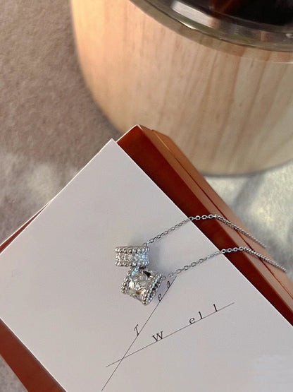 [Leaves]PERLEE DOUBLE PENDANT SILVER DIAMOND NECKLACE