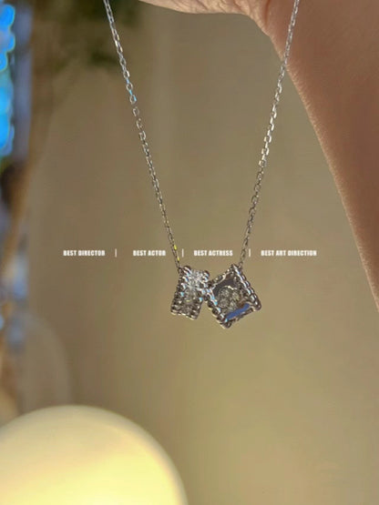 [Leaves]PERLEE DOUBLE PENDANT SILVER DIAMOND NECKLACE