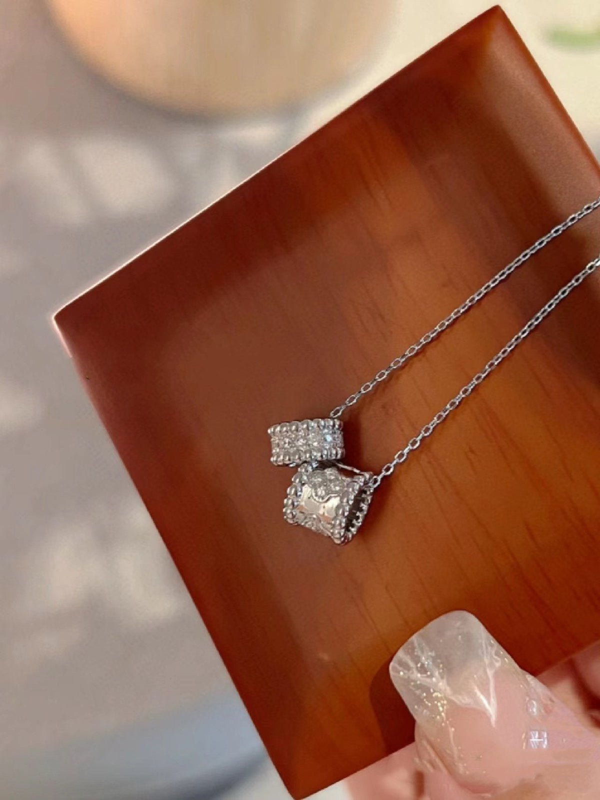 [Leaves]PERLEE DOUBLE PENDANT SILVER DIAMOND NECKLACE