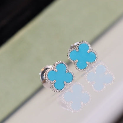 [Leaves]CLOVER MINI TURQUOISE SILVER STUD EARRINGS