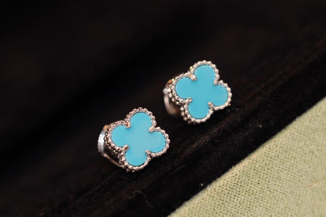 [Leaves]CLOVER MINI TURQUOISE SILVER STUD EARRINGS