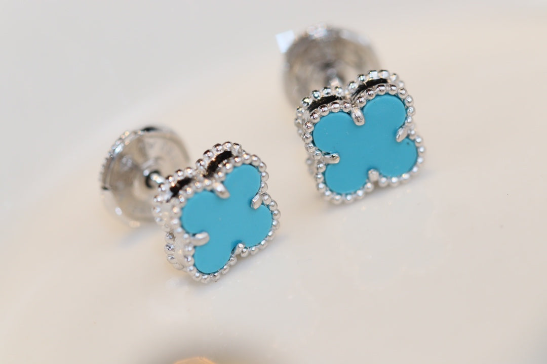 [Leaves]CLOVER MINI TURQUOISE SILVER STUD EARRINGS