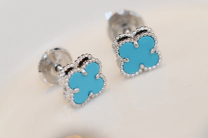 [Leaves]CLOVER MINI TURQUOISE SILVER STUD EARRINGS