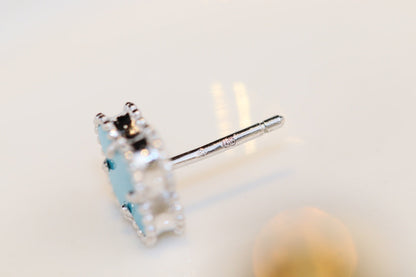 [Leaves]CLOVER MINI TURQUOISE SILVER STUD EARRINGS