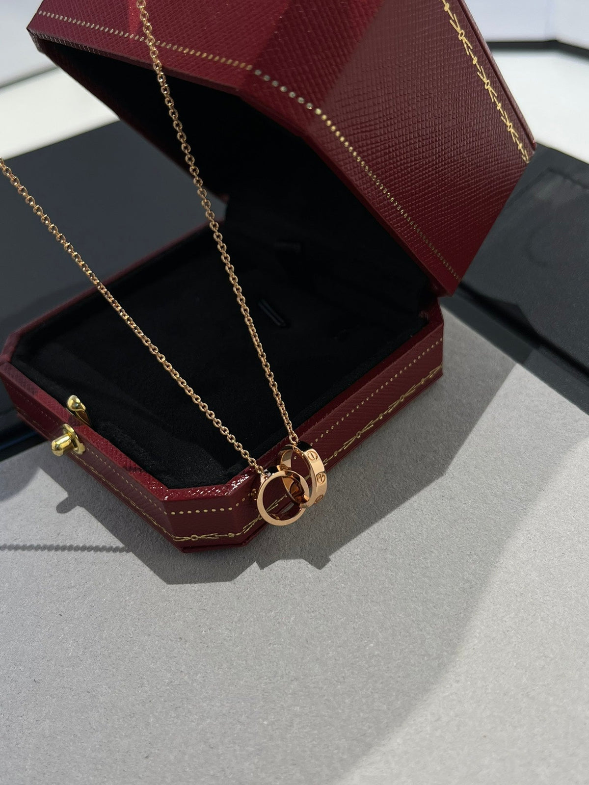 [Leaves]LOVE NECKLACE DOUBLE RING PINK GOLD