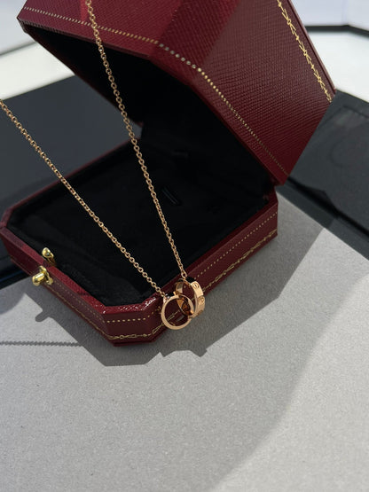 [Leaves]LOVE NECKLACE DOUBLE RING PINK GOLD