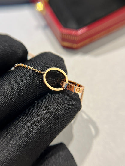 [Leaves]LOVE NECKLACE DOUBLE RING PINK GOLD