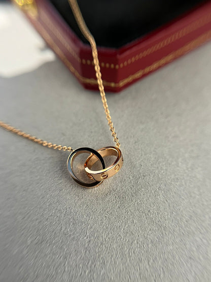 [Leaves]LOVE NECKLACE DOUBLE RING PINK GOLD