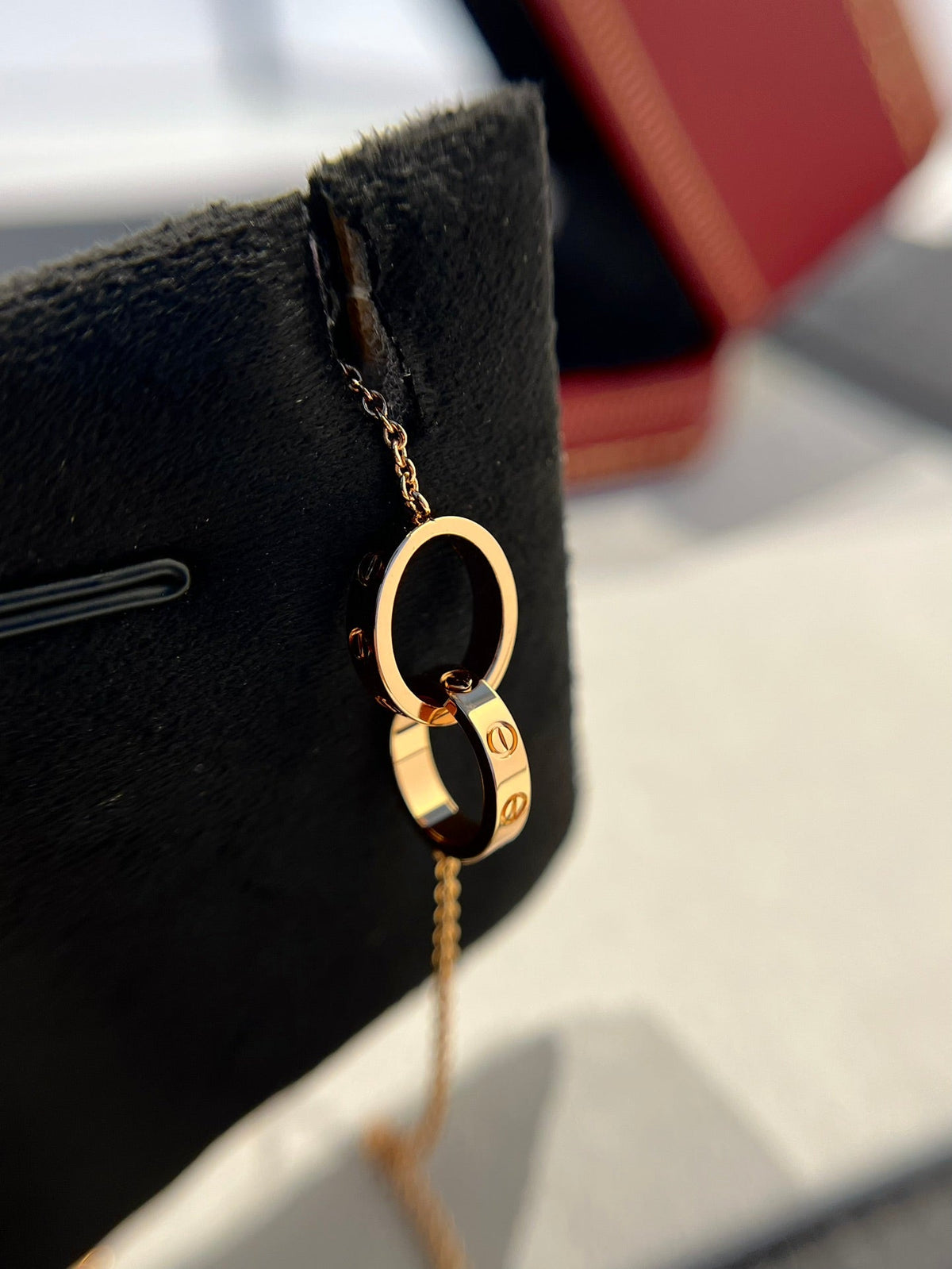 [Leaves]LOVE NECKLACE DOUBLE RING PINK GOLD