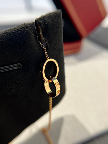 [Leaves]LOVE NECKLACE DOUBLE RING PINK GOLD