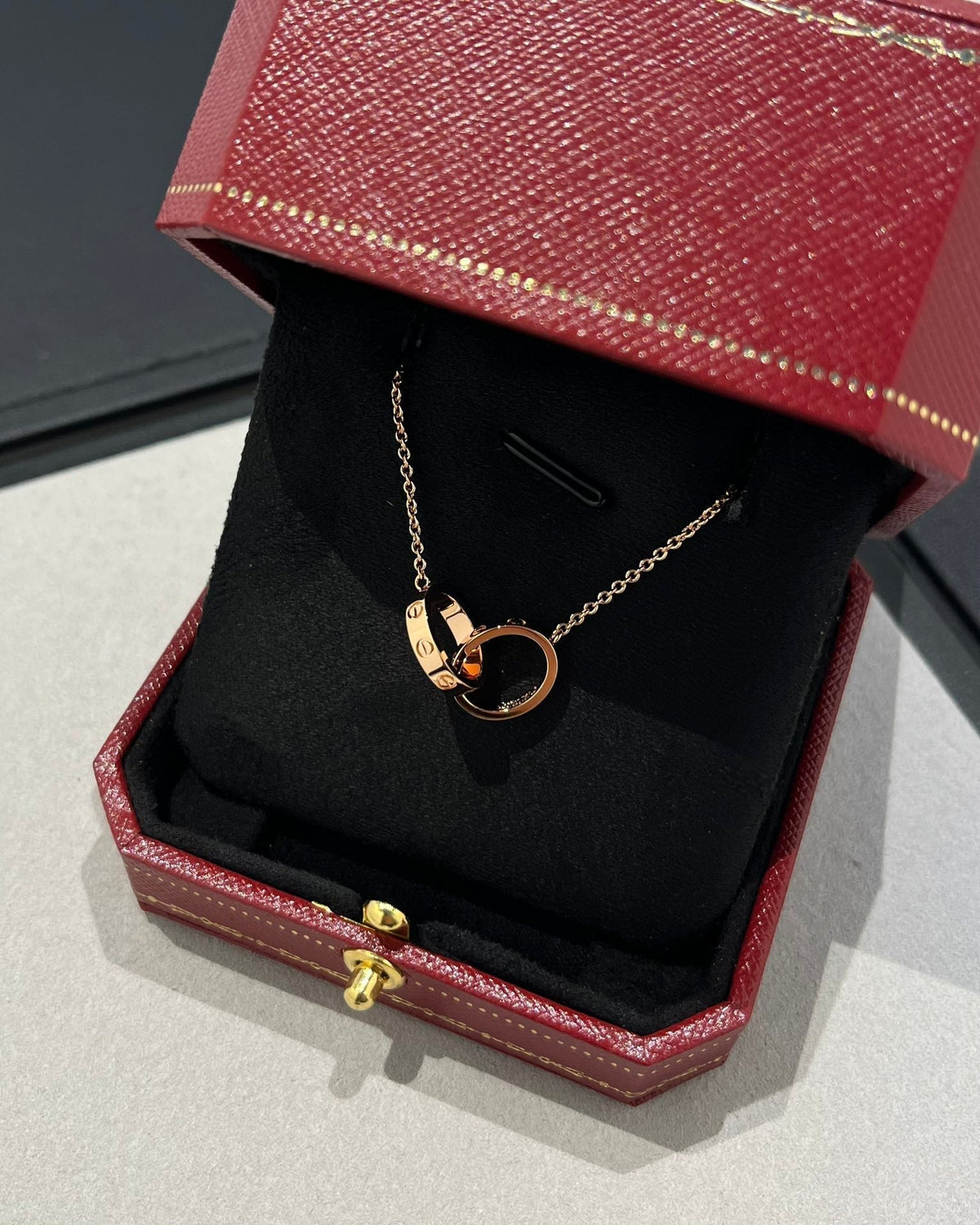 [Leaves]LOVE NECKLACE DOUBLE RING PINK GOLD