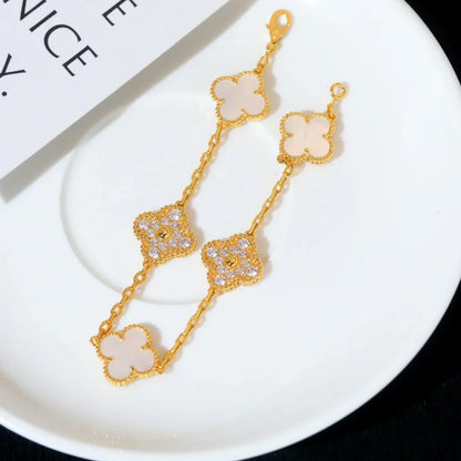 [Leaves]LUCKY CLOVER 5-MOTIF BRACELET - WHITE MOTHER-OF-PEARL COLLECTION