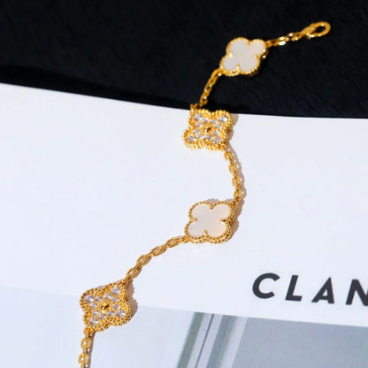 [Leaves]LUCKY CLOVER 5-MOTIF BRACELET - WHITE MOTHER-OF-PEARL COLLECTION