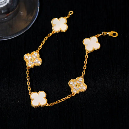[Leaves]LUCKY CLOVER 5-MOTIF BRACELET - WHITE MOTHER-OF-PEARL COLLECTION