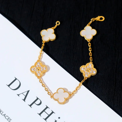 [Leaves]LUCKY CLOVER 5-MOTIF BRACELET - WHITE MOTHER-OF-PEARL COLLECTION