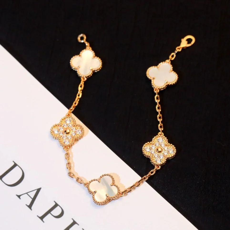 [Leaves]LUCKY CLOVER 5-MOTIF BRACELET - WHITE MOTHER-OF-PEARL COLLECTION